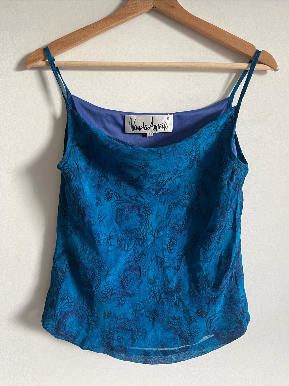 Wanda Amiero Blue Floral drape neck tank
